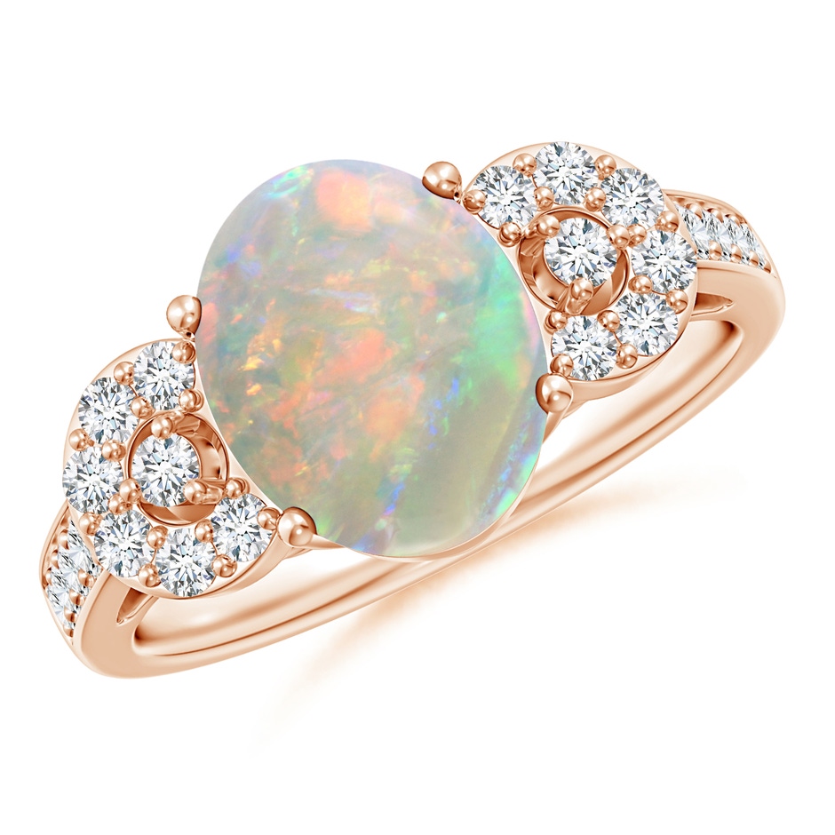 10x8mm AAAA Solitaire Oval Opal Cathedral Ring with Diamond Accents in 18K Rose Gold 
