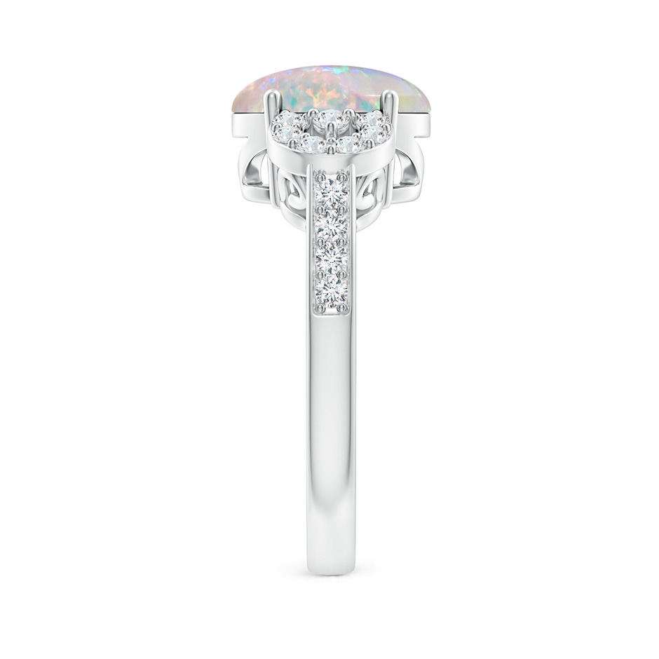 10x8mm AAAA Solitaire Oval Opal Cathedral Ring with Diamond Accents in 18K White Gold side 299