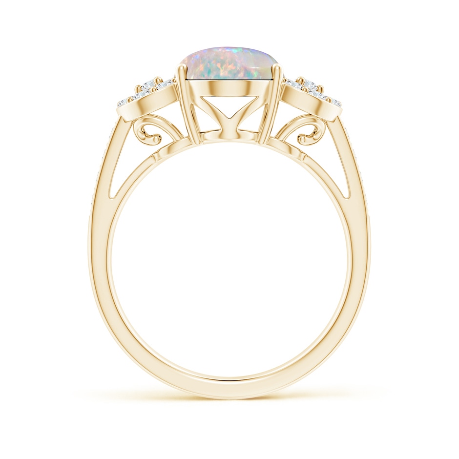 10x8mm AAAA Solitaire Oval Opal Cathedral Ring with Diamond Accents in 18K Yellow Gold side 199