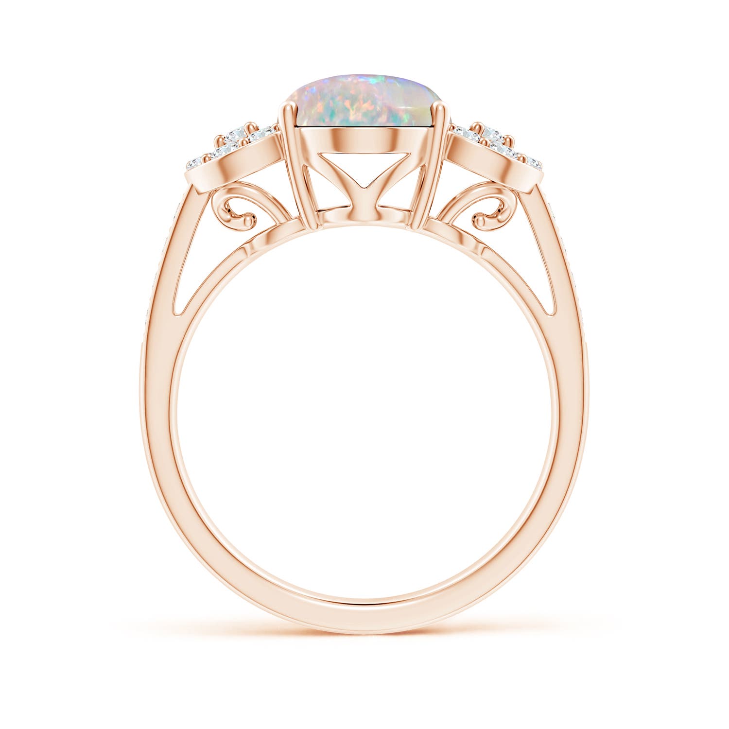 10x8mm AAAA Solitaire Oval Opal Cathedral Ring with Diamond Accents in Rose Gold