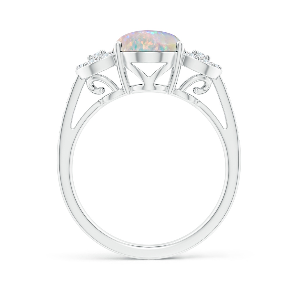 10x8mm AAAA Solitaire Oval Opal Cathedral Ring with Diamond Accents in White Gold Side-1