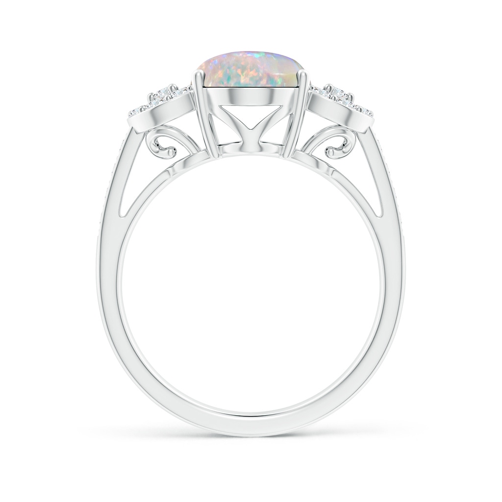 10x8mm AAAA Solitaire Oval Opal Cathedral Ring with Diamond Accents in White Gold - side 199