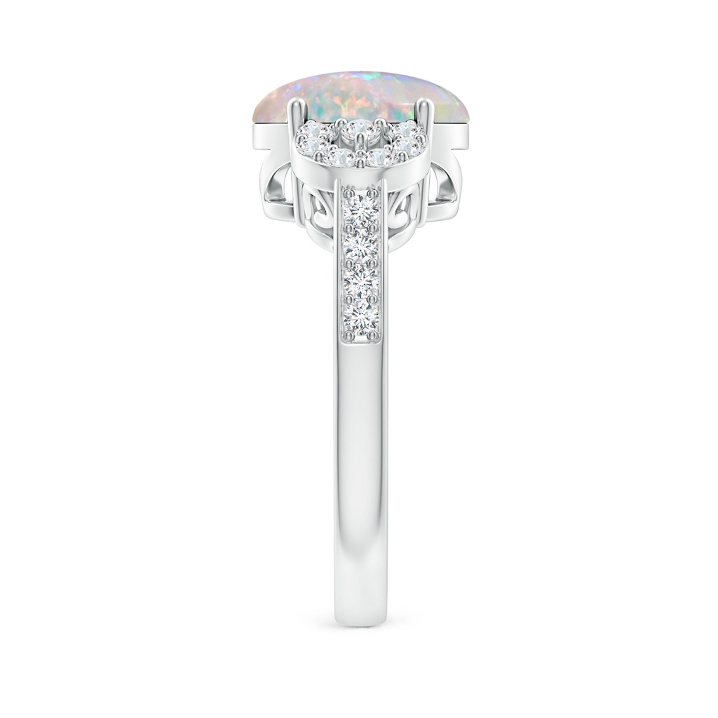 10x8mm AAAA Solitaire Oval Opal Cathedral Ring with Diamond Accents in White Gold Side-2