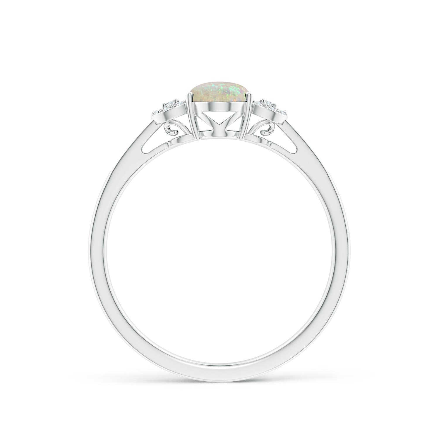 7x5mm AAA Solitaire Oval Opal Cathedral Ring with Diamond Accents in White Gold