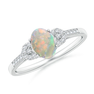 7x5mm AAAA Solitaire Oval Opal Cathedral Ring with Diamond Accents in White Gold
