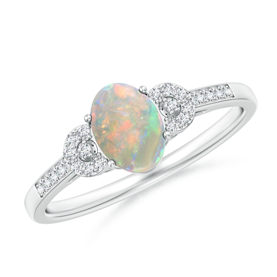 7x5mm AAAA Solitaire Oval Opal Cathedral Ring with Diamond Accents in White Gold 