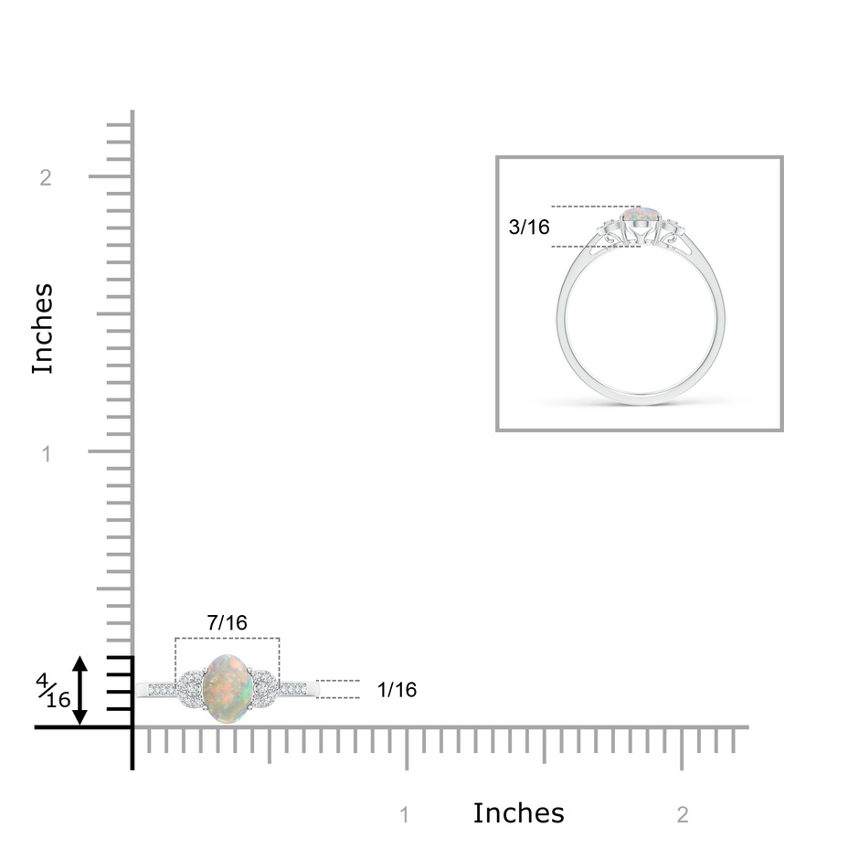 7x5mm AAAA Solitaire Oval Opal Cathedral Ring with Diamond Accents in White Gold ruler