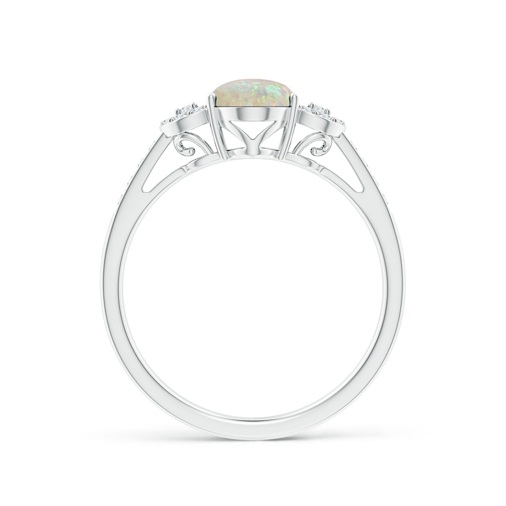 8x6mm AAA Solitaire Oval Opal Cathedral Ring with Diamond Accents in White Gold - side 199