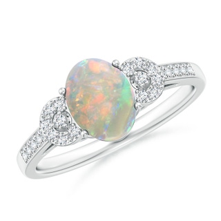 8x6mm AAAA Solitaire Oval Opal Cathedral Ring with Diamond Accents in P950 Platinum