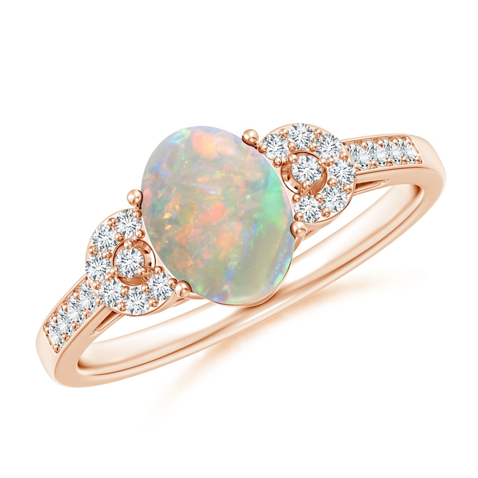 8x6mm AAAA Solitaire Oval Opal Cathedral Ring with Diamond Accents in Rose Gold 