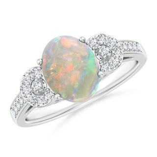 9x7mm AAAA Solitaire Oval Opal Cathedral Ring with Diamond Accents in P950 Platinum