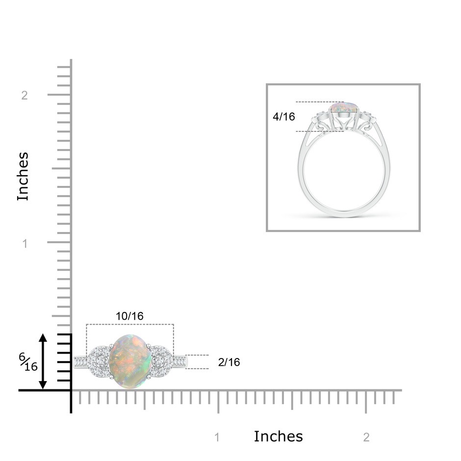 9x7mm AAAA Solitaire Oval Opal Cathedral Ring with Diamond Accents in P950 Platinum ruler