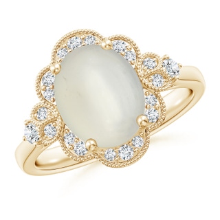 10x8mm AAA Victorian Style Oval Moonstone and Diamond Halo Ring in Yellow Gold