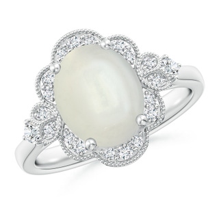 10x8mm AAAA Victorian Style Oval Moonstone and Diamond Halo Ring in White Gold