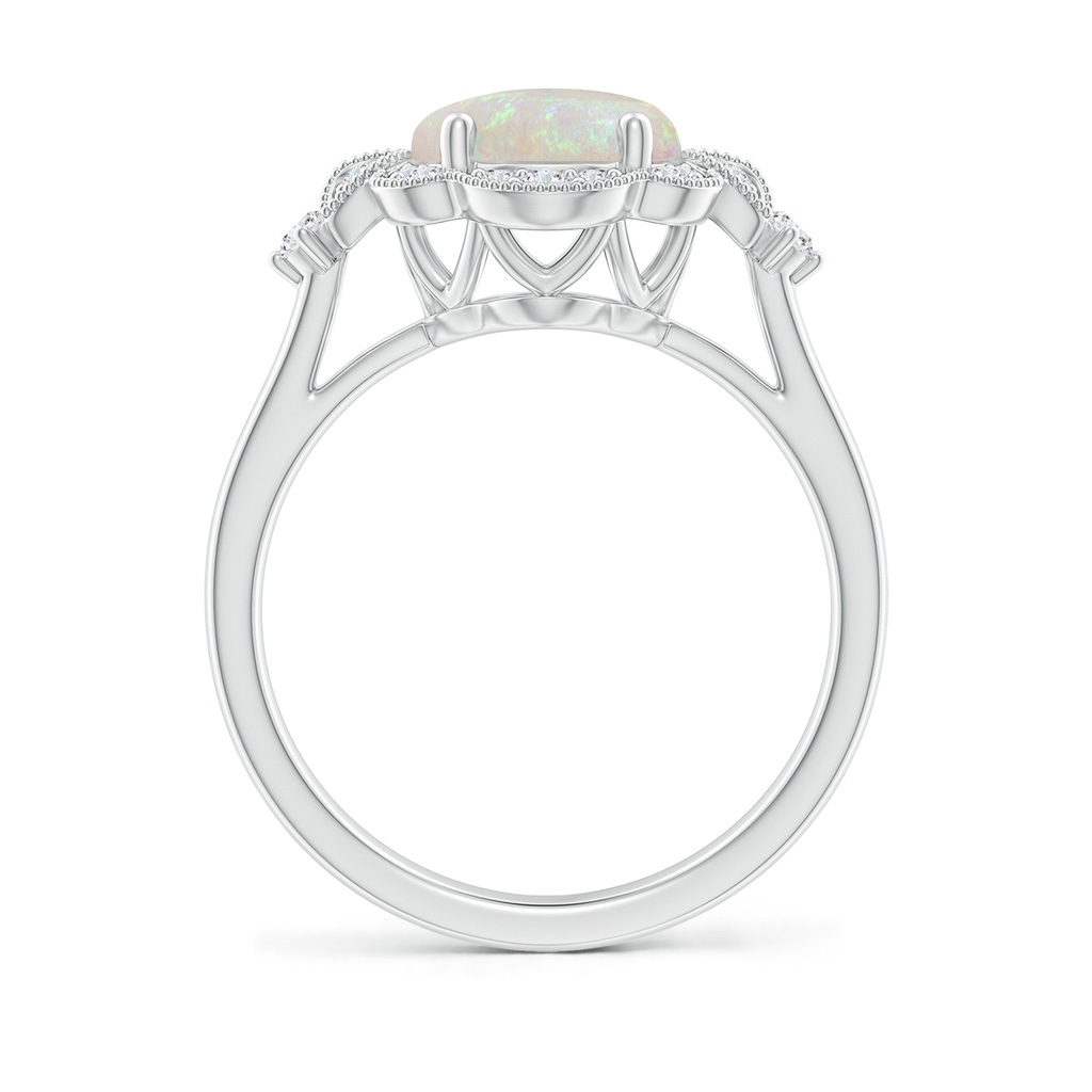 10x8mm AA Victorian Style Oval Opal and Diamond Halo Engagement Ring in 18K White Gold Side-1