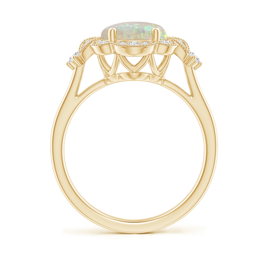 10x8mm AAA Victorian Style Oval Opal and Diamond Halo Engagement Ring in 18K Yellow Gold side-1