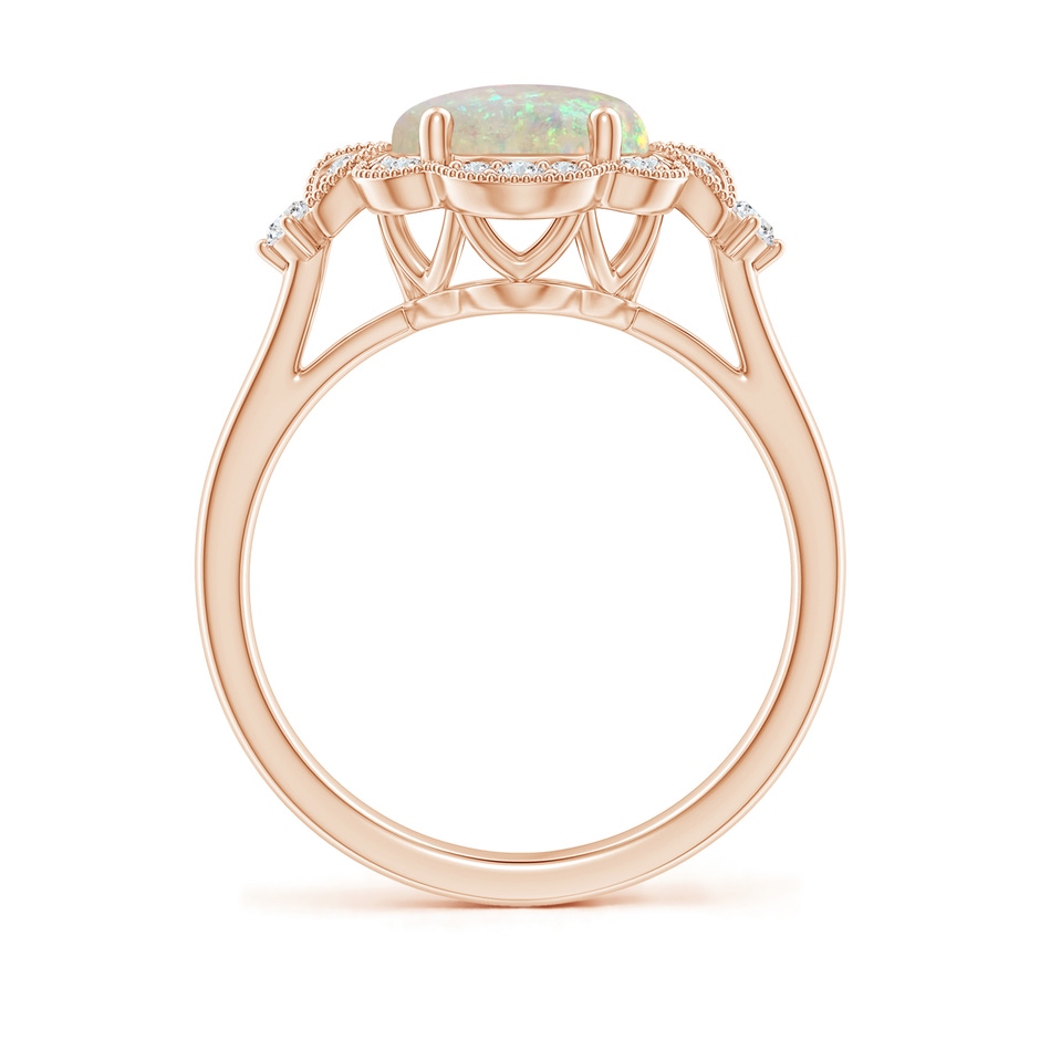 10x8mm AAA Victorian Style Oval Opal and Diamond Halo Engagement Ring in Rose Gold side-1