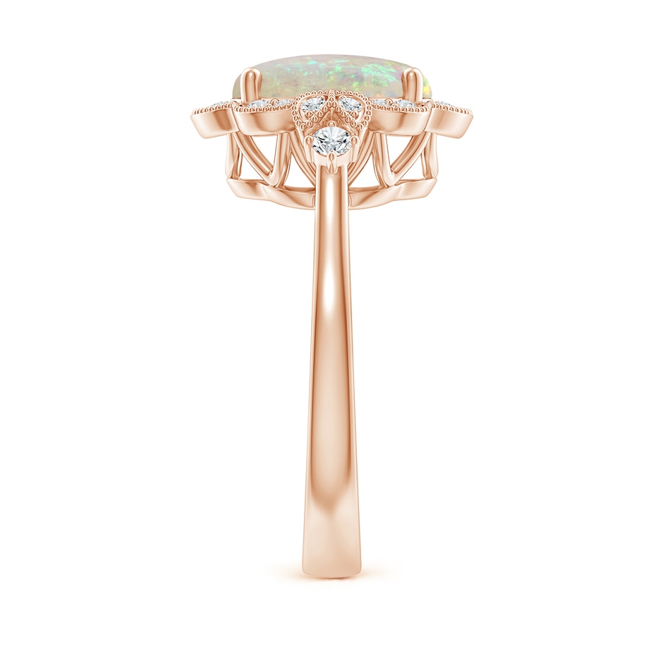10x8mm AAA Victorian Style Oval Opal and Diamond Halo Engagement Ring in Rose Gold side-2