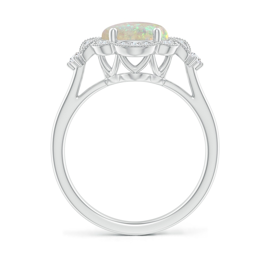 10x8mm AAA Victorian Style Oval Opal and Diamond Halo Engagement Ring in White Gold side-1