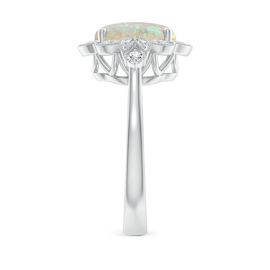 10x8mm AAA Victorian Style Oval Opal and Diamond Halo Engagement Ring in White Gold side-2