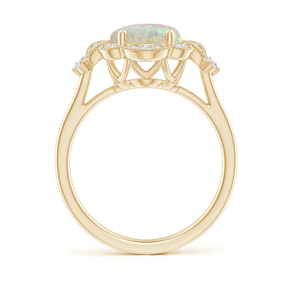 10x8mm AAA Victorian Style Oval Opal and Diamond Halo Engagement Ring in Yellow Gold side-1