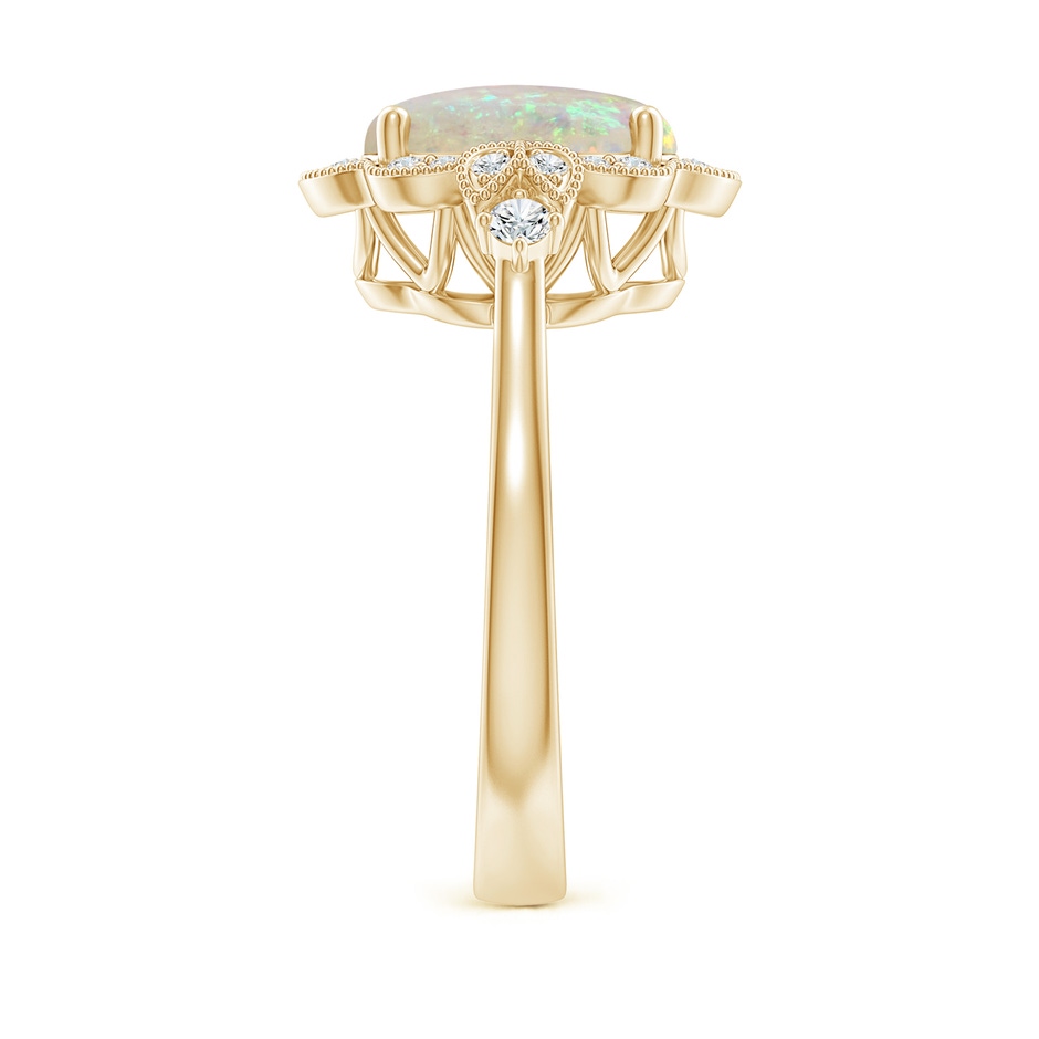 10x8mm AAA Victorian Style Oval Opal and Diamond Halo Engagement Ring in Yellow Gold side-2