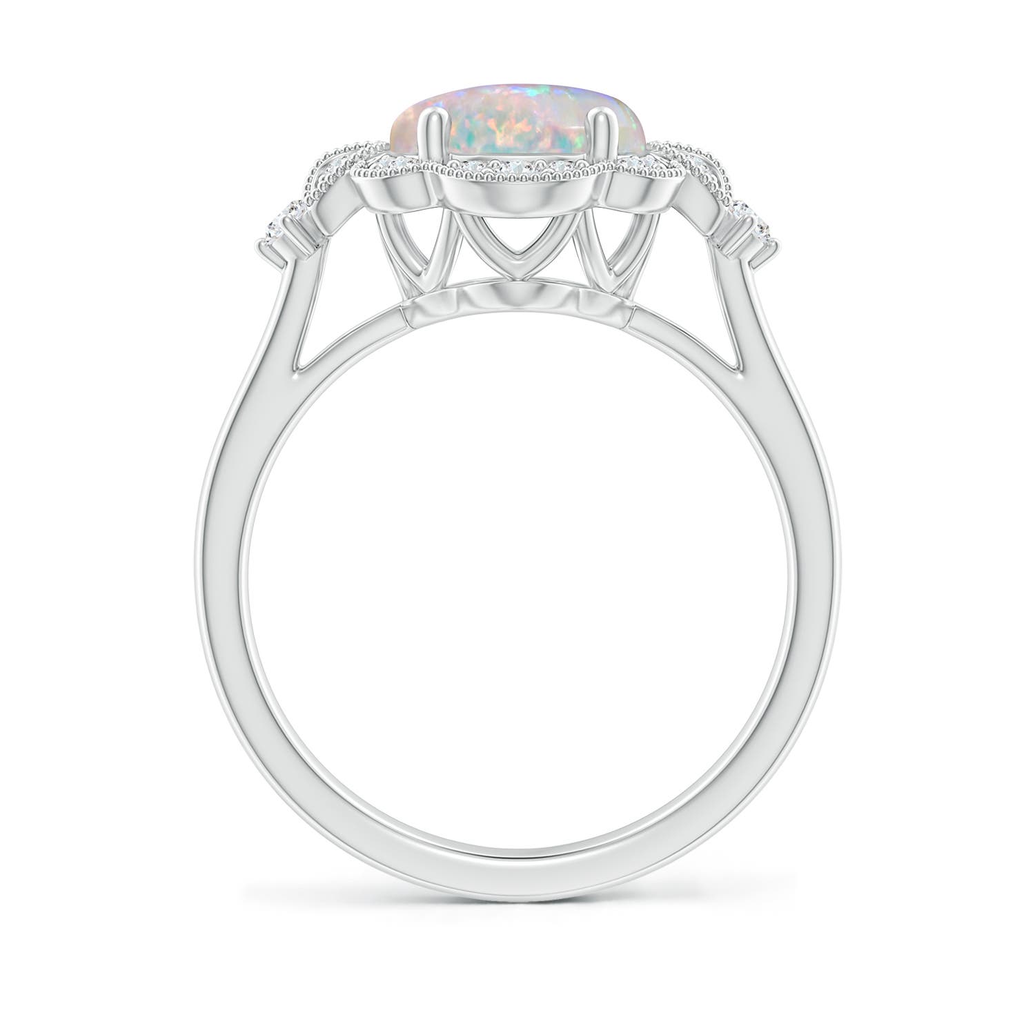 10x8mm AAAA Victorian Style Oval Opal and Diamond Halo Engagement Ring in P950 Platinum