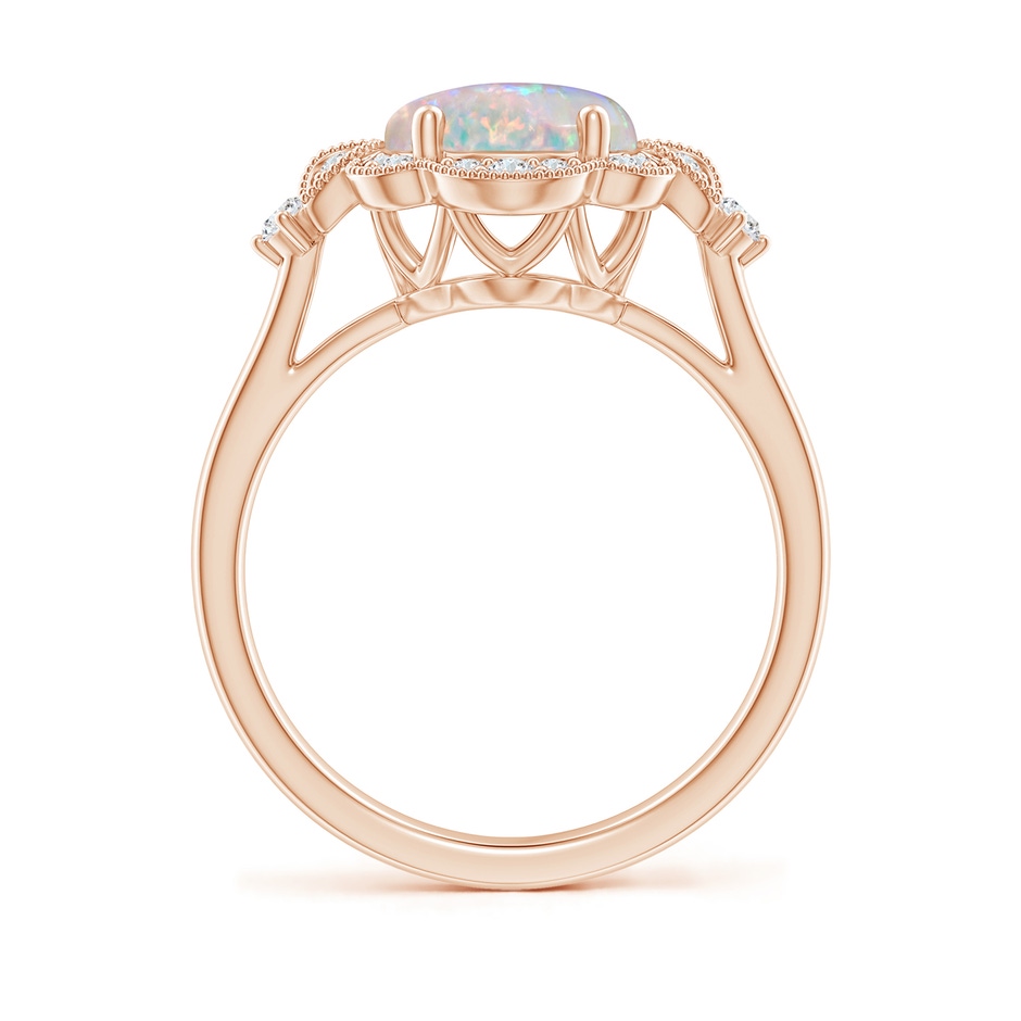 10x8mm AAAA Victorian Style Oval Opal and Diamond Halo Engagement Ring in Rose Gold side-1