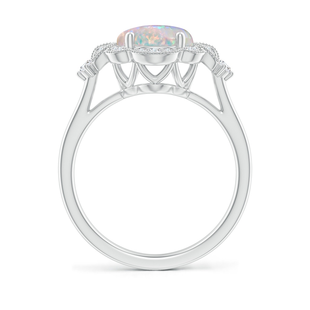 10x8mm AAAA Victorian Style Oval Opal and Diamond Halo Engagement Ring in S999 Silver Side-1