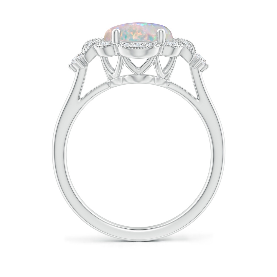 10x8mm AAAA Victorian Style Oval Opal and Diamond Halo Engagement Ring in White Gold side-1