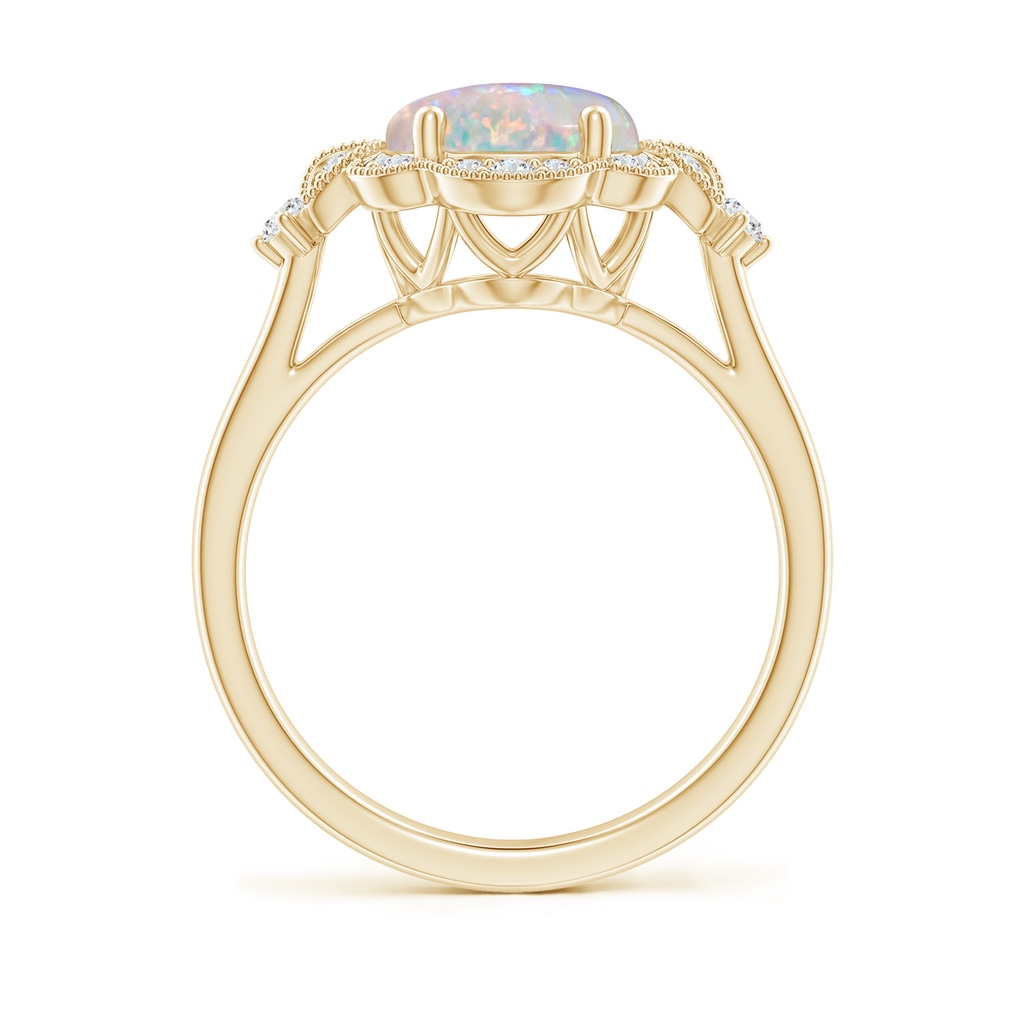 10x8mm AAAA Victorian Style Oval Opal and Diamond Halo Engagement Ring in Yellow Gold Side-1