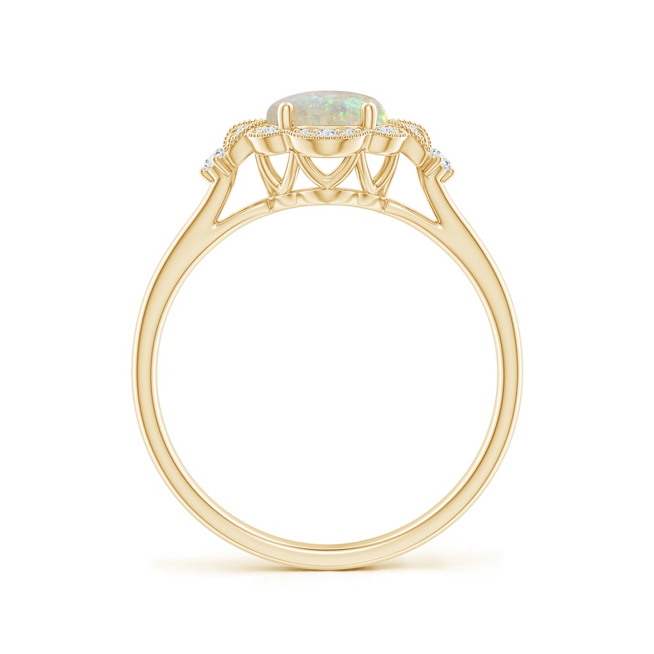 8x6mm AAA Victorian Style Oval Opal and Diamond Halo Engagement Ring in 18K Yellow Gold side-1