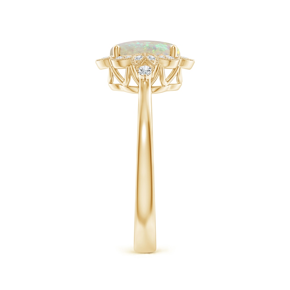 8x6mm AAA Victorian Style Oval Opal and Diamond Halo Engagement Ring in 18K Yellow Gold side-2
