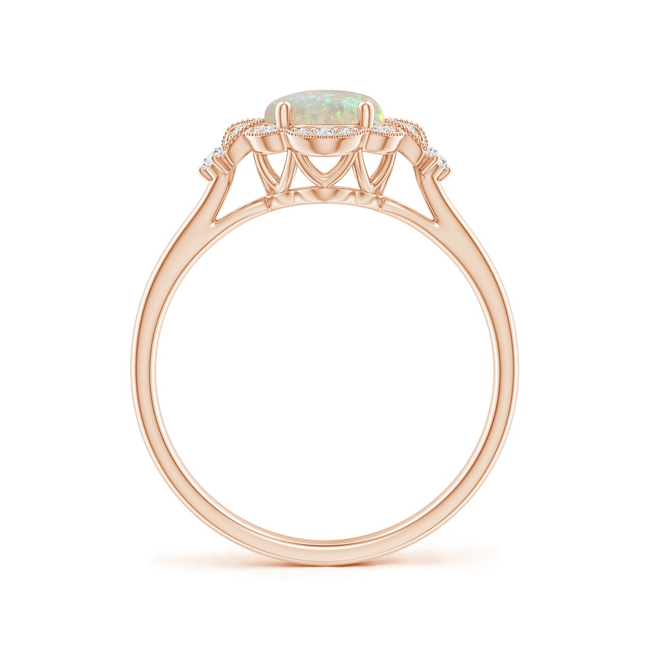 8x6mm AAA Victorian Style Oval Opal and Diamond Halo Engagement Ring in Rose Gold side-1