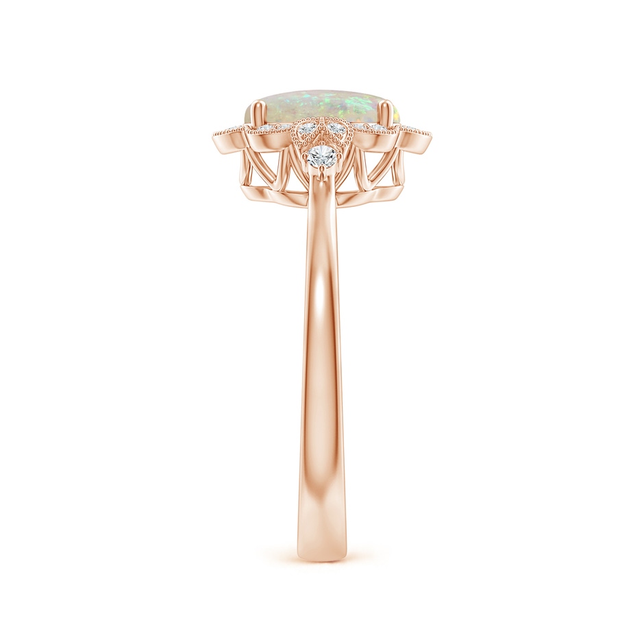 8x6mm AAA Victorian Style Oval Opal and Diamond Halo Engagement Ring in Rose Gold side-2
