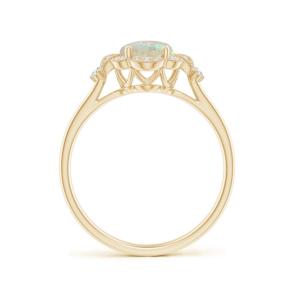 8x6mm AAA Victorian Style Oval Opal and Diamond Halo Engagement Ring in Yellow Gold side-1