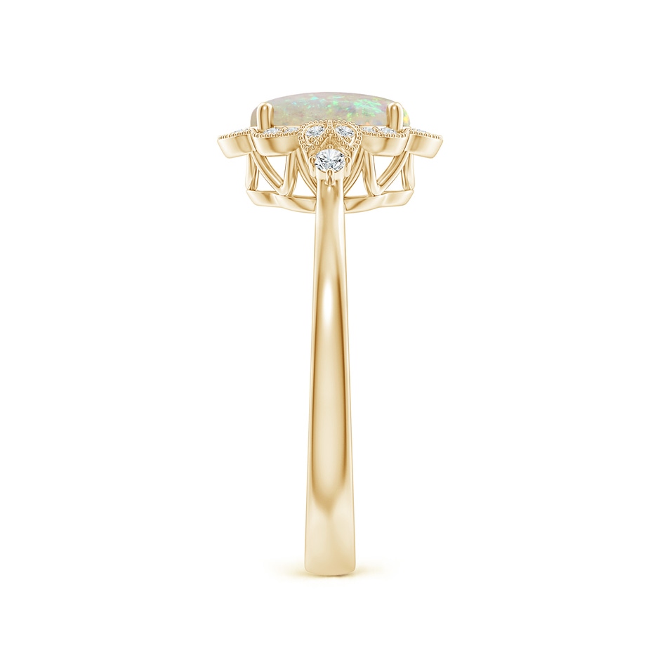 8x6mm AAA Victorian Style Oval Opal and Diamond Halo Engagement Ring in Yellow Gold side-2