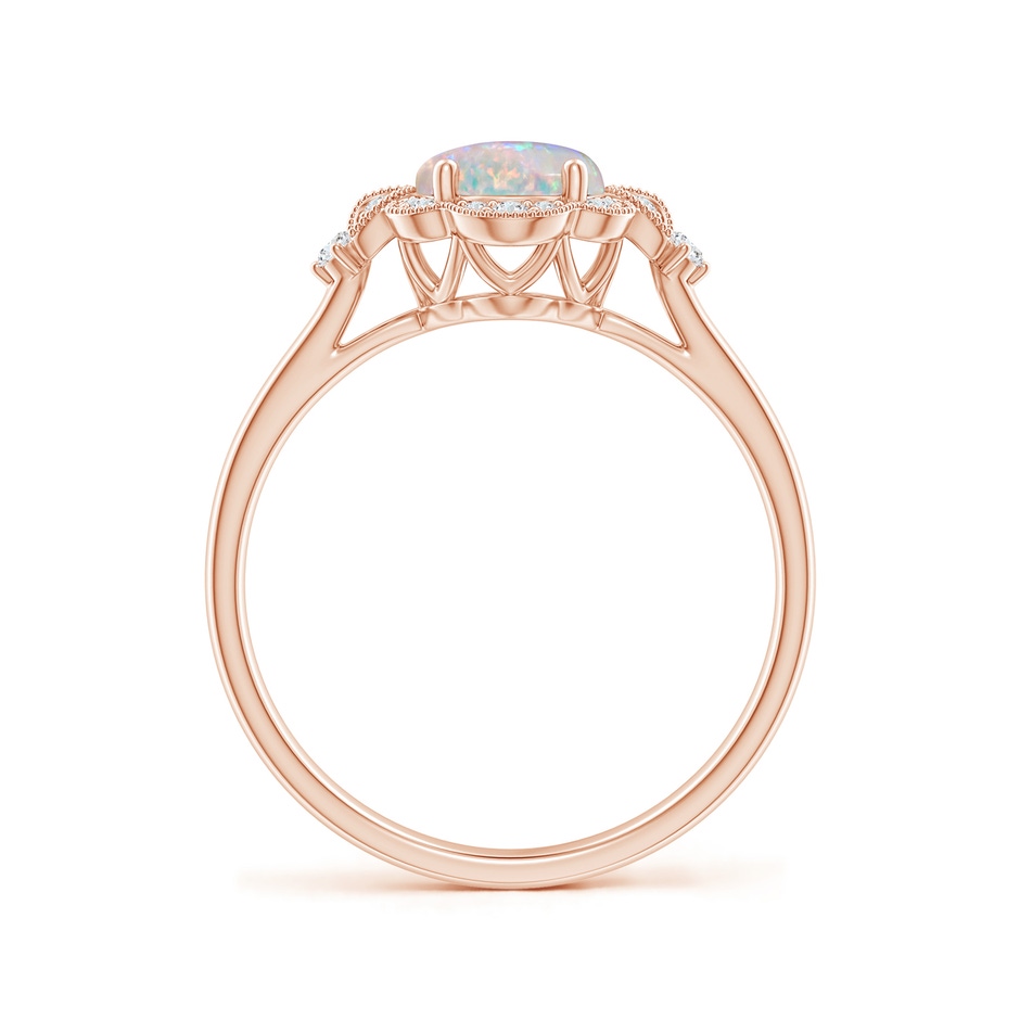 8x6mm AAAA Victorian Style Oval Opal and Diamond Halo Engagement Ring in 18K Rose Gold side-1