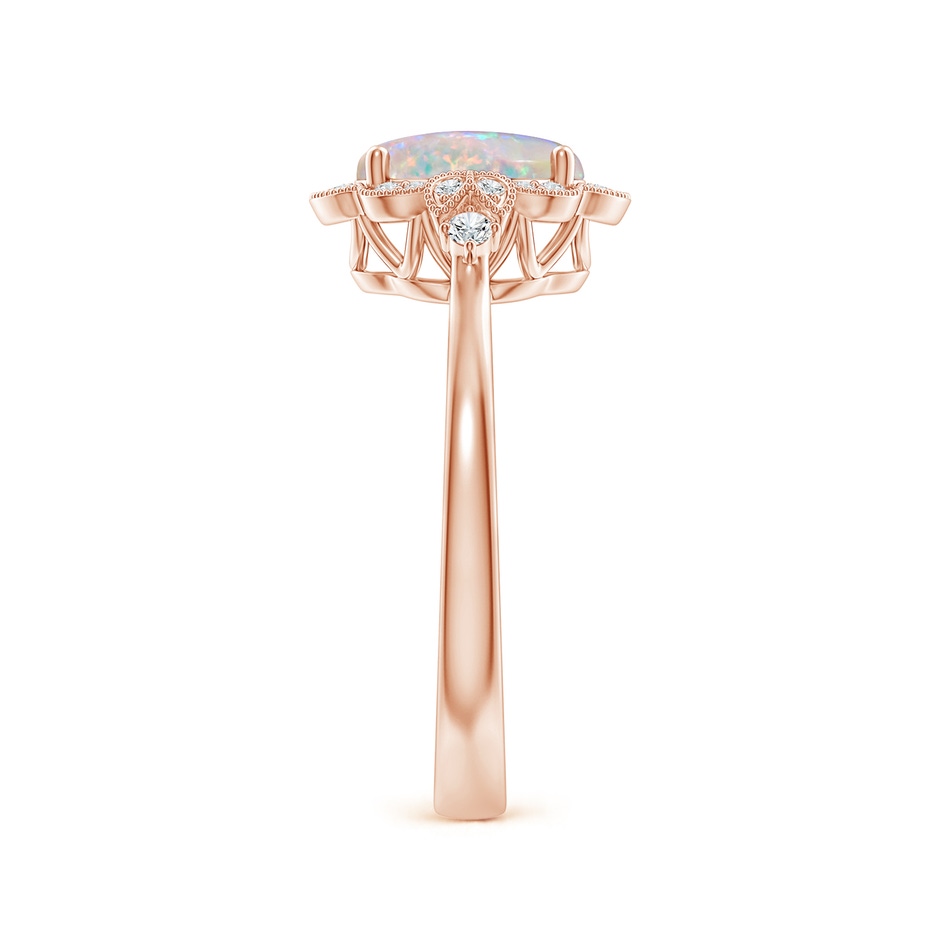 8x6mm AAAA Victorian Style Oval Opal and Diamond Halo Engagement Ring in 18K Rose Gold side-2