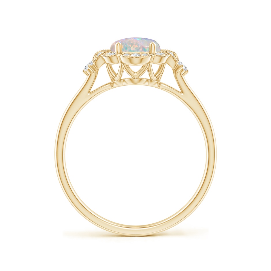 8x6mm AAAA Victorian Style Oval Opal and Diamond Halo Engagement Ring in 18K Yellow Gold side-1