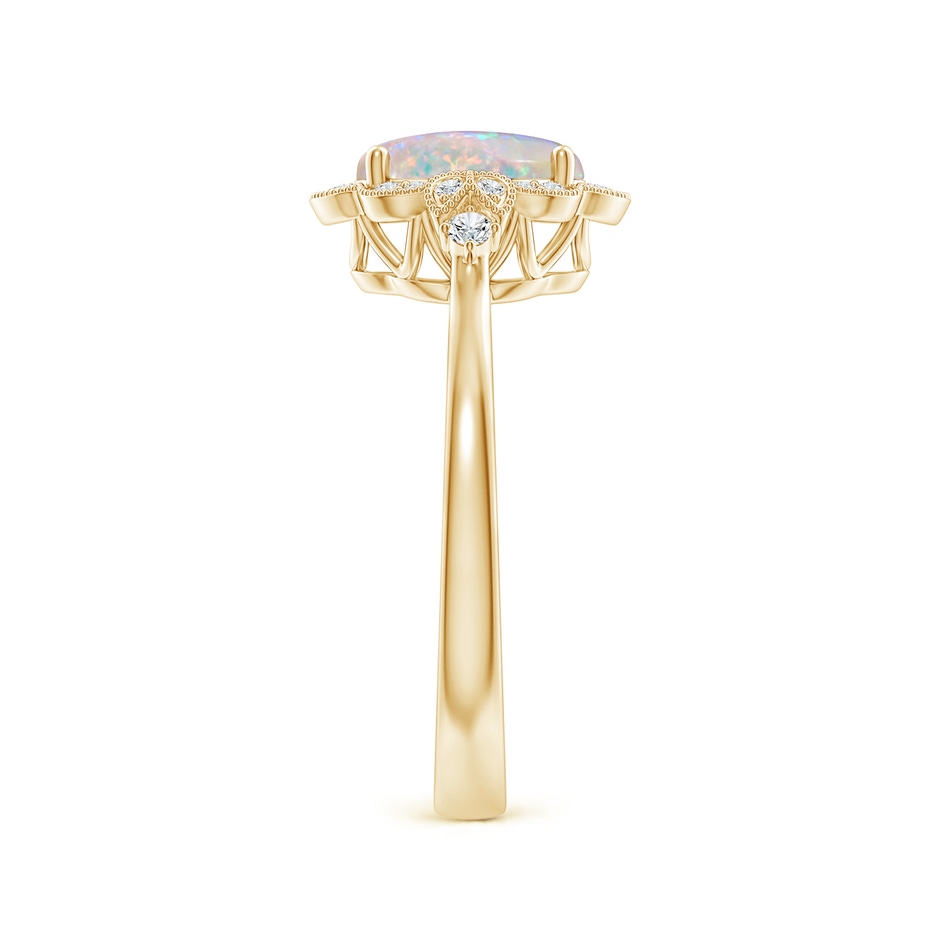 8x6mm AAAA Victorian Style Oval Opal and Diamond Halo Engagement Ring in 18K Yellow Gold side-2