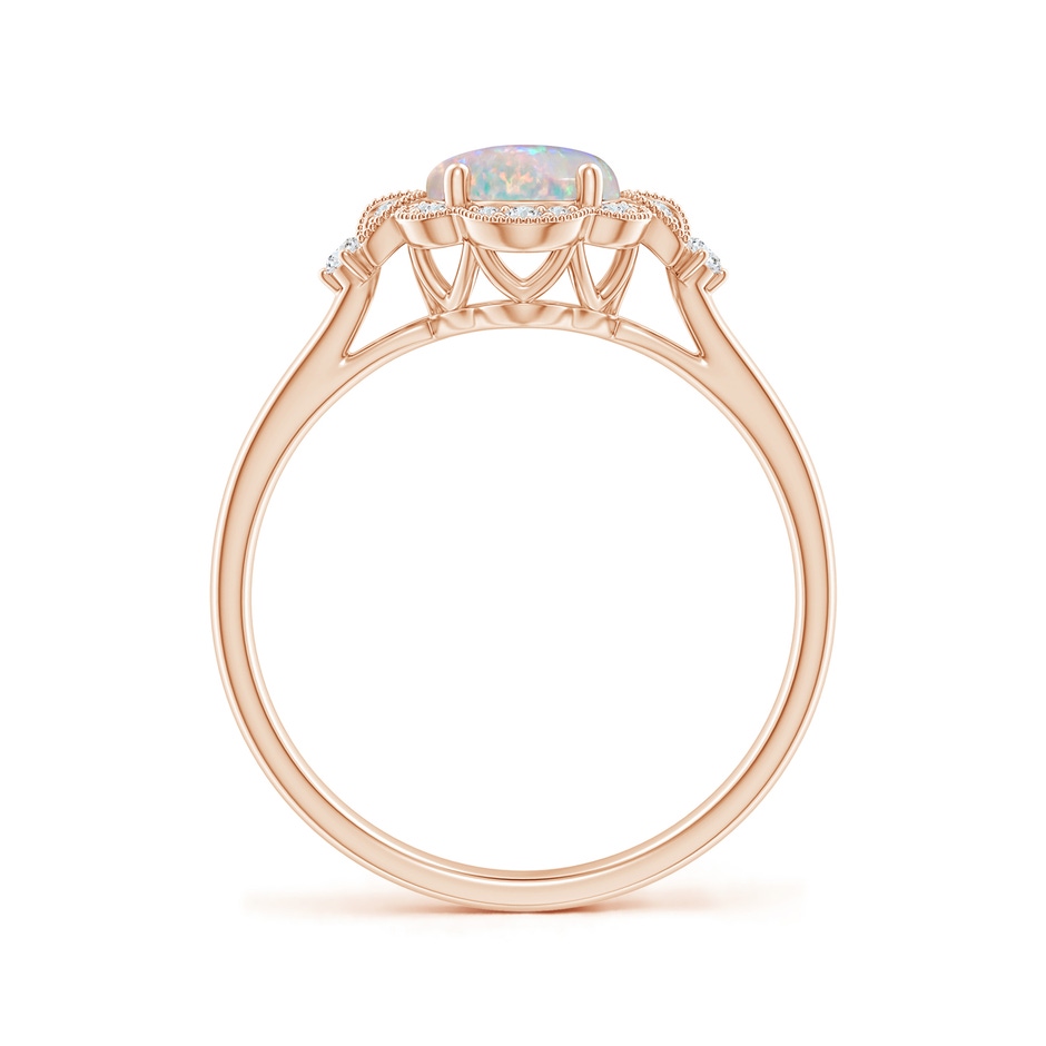 8x6mm AAAA Victorian Style Oval Opal and Diamond Halo Engagement Ring in 9K Rose Gold side1