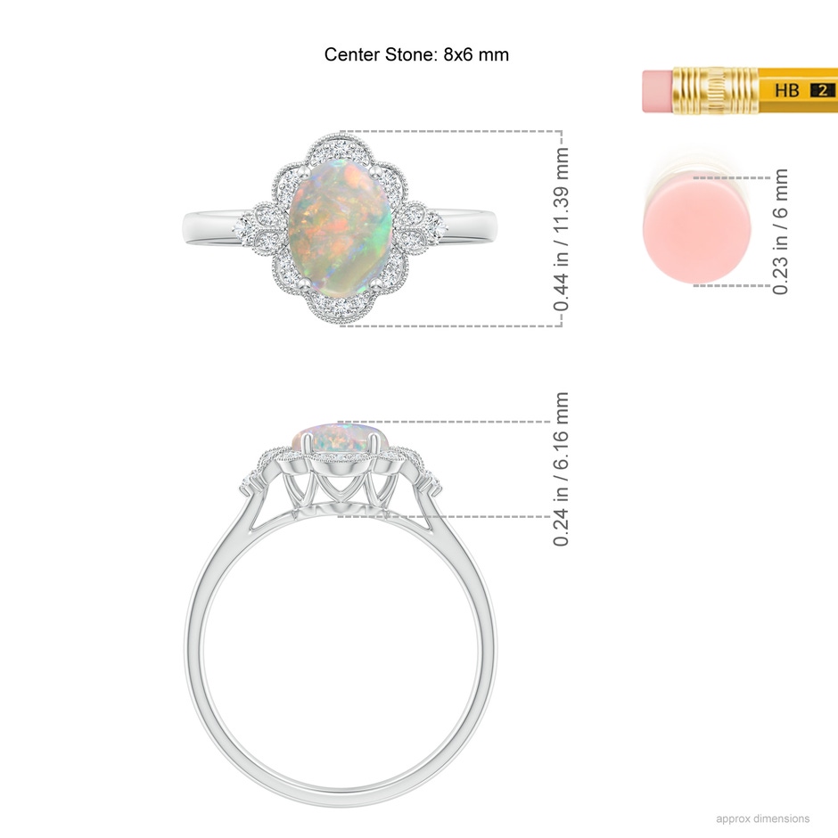 8x6mm AAAA Victorian Style Oval Opal and Diamond Halo Engagement Ring in P950 Platinum ruler