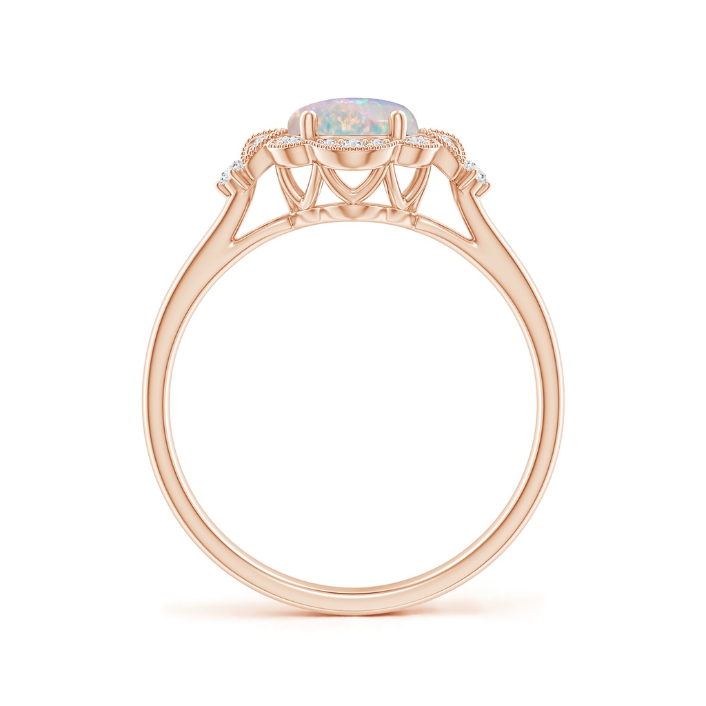 8x6mm AAAA Victorian Style Oval Opal and Diamond Halo Engagement Ring in Rose Gold Side-1