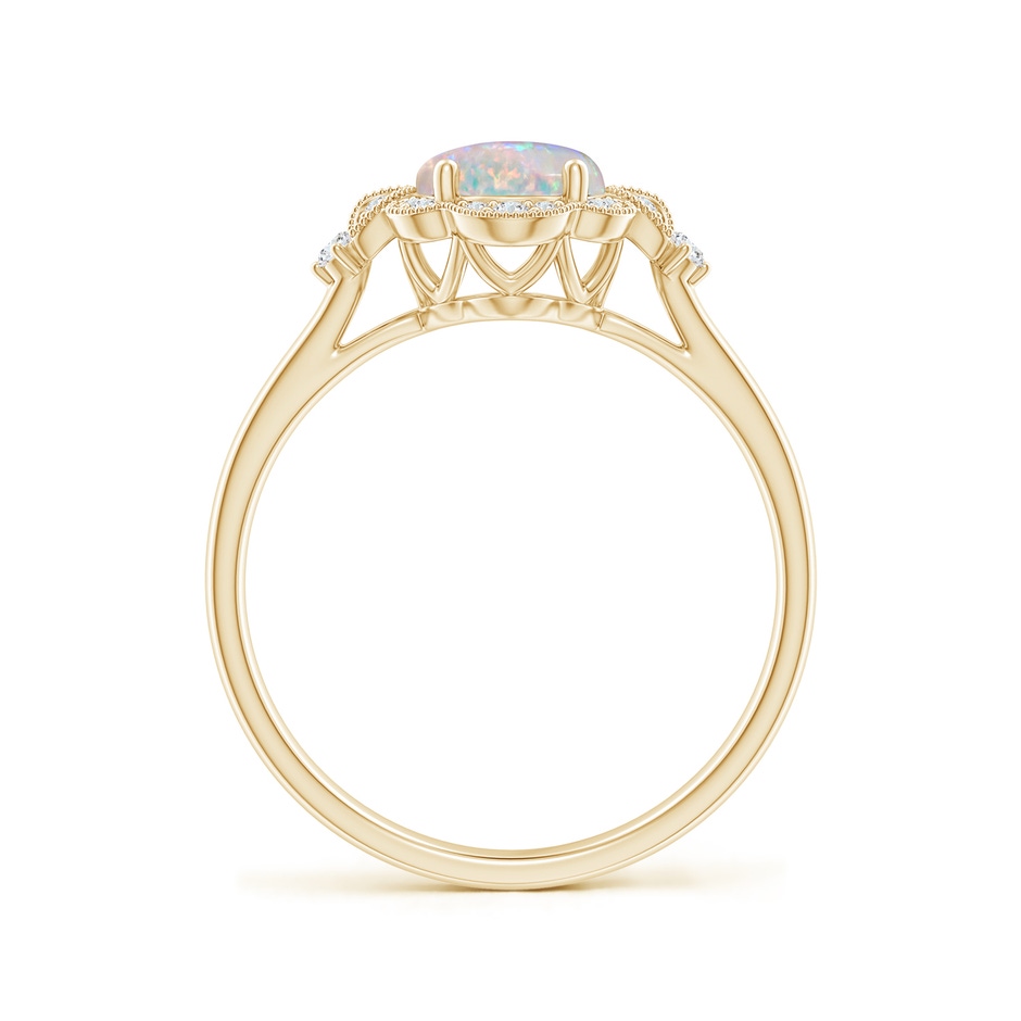 8x6mm AAAA Victorian Style Oval Opal and Diamond Halo Engagement Ring in Yellow Gold side-1