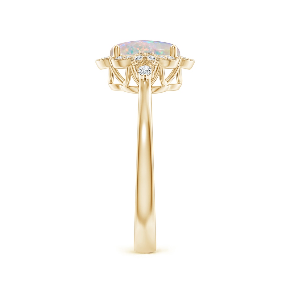 8x6mm AAAA Victorian Style Oval Opal and Diamond Halo Engagement Ring in Yellow Gold side-2