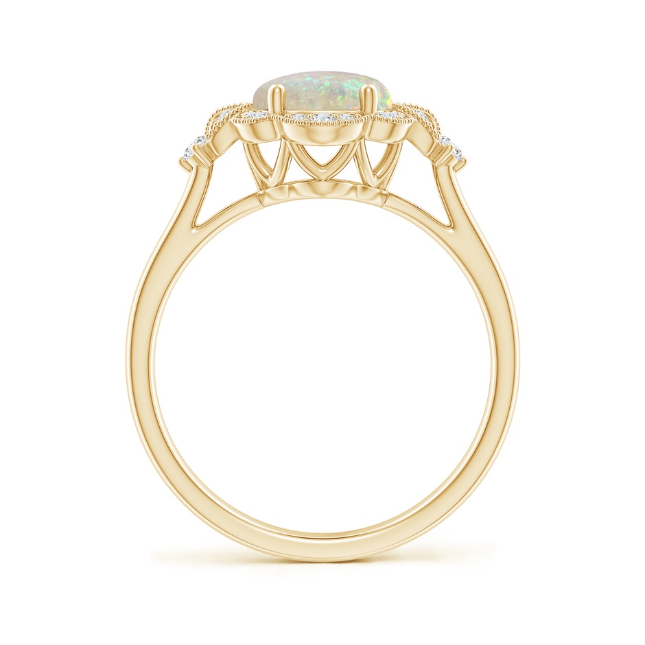 9x7mm AAA Victorian Style Oval Opal and Diamond Halo Engagement Ring in 18K Yellow Gold side-1