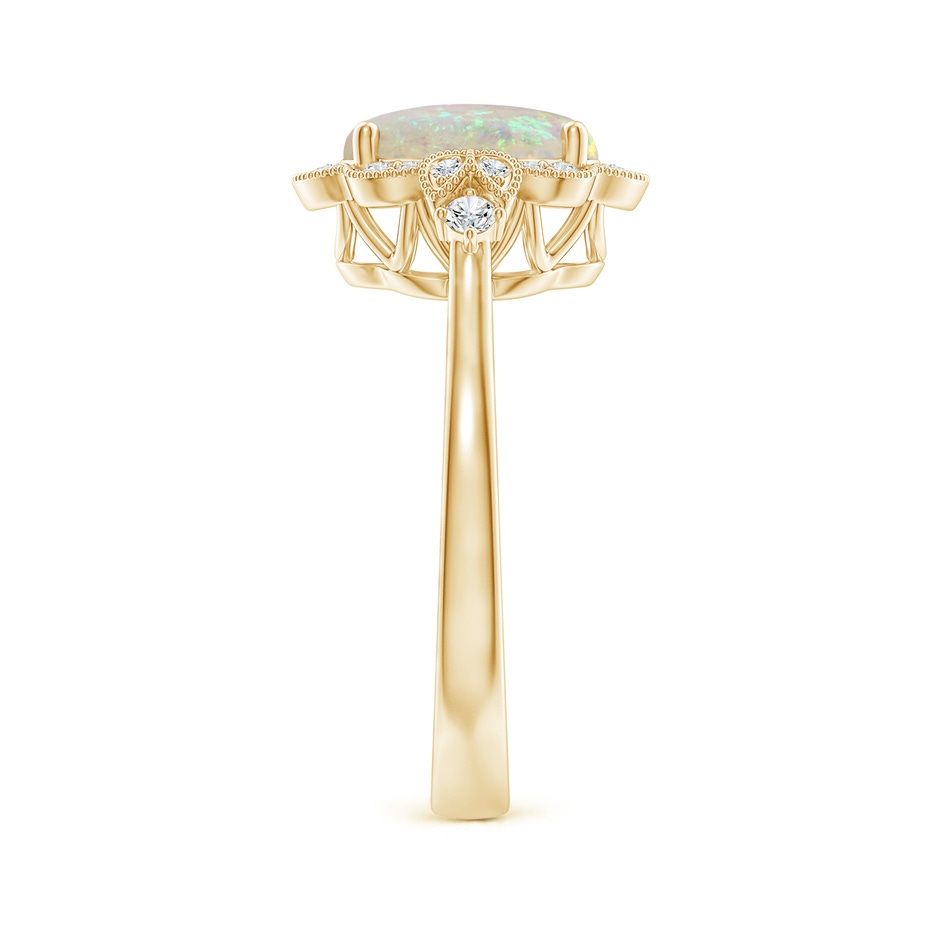 9x7mm AAA Victorian Style Oval Opal and Diamond Halo Engagement Ring in 18K Yellow Gold side-2
