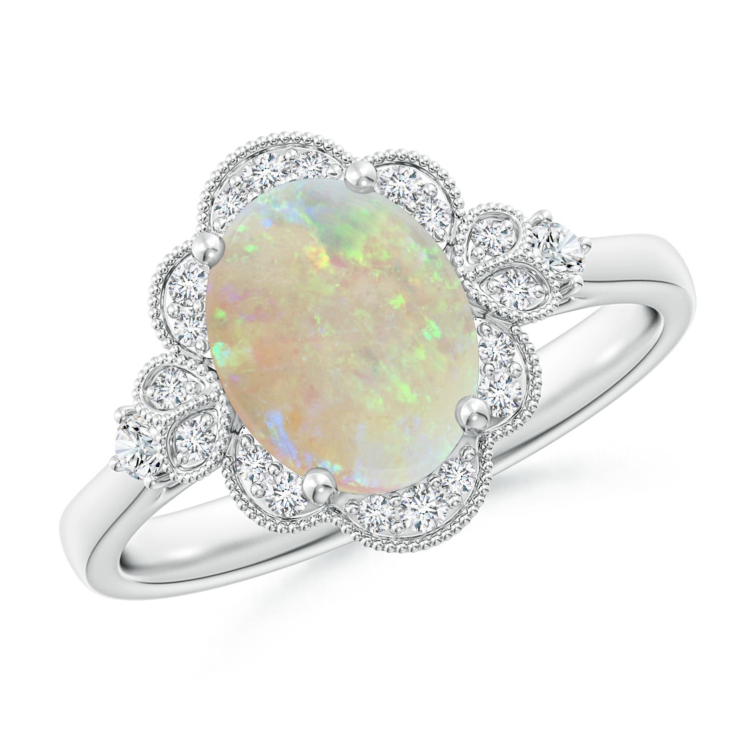 Victorian Style Oval Opal and Diamond Halo Engagement Ring | Angara