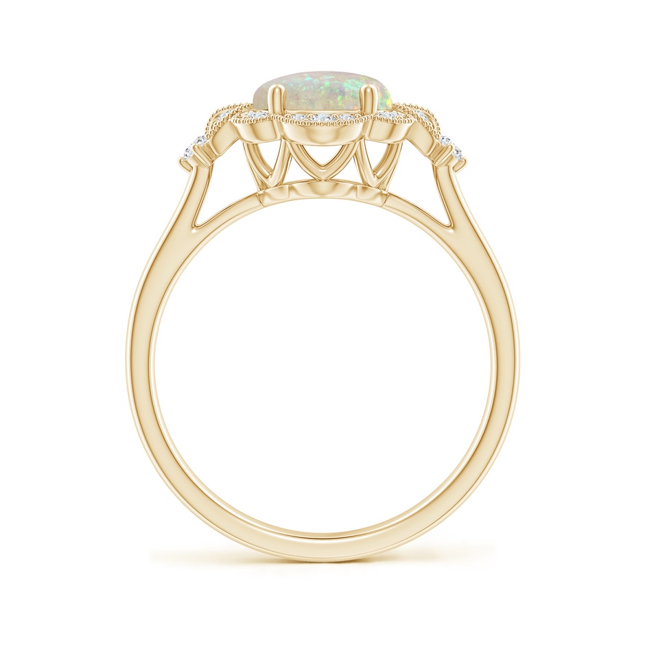 9x7mm AAA Victorian Style Oval Opal and Diamond Halo Engagement Ring in Yellow Gold side-1